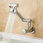 360 °   Robinet mural rotatif finition chromée, robinet d&rsquo;évier de cuisine en acier inoxydable, buse à 2 Modes, robinet d&rsquo;eau froide unique