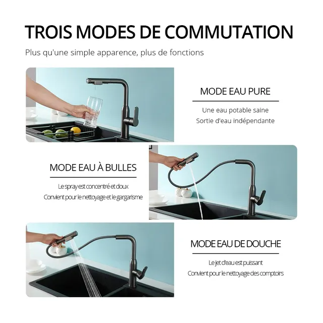Robinet de cuisine mélangeur d'évier en métal à canon – vue 4