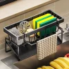 étagère évier plastique compact noir mat inox rebord bac égouttoir amovible pieds surélevés drainage gain place séchage rapide porte serviette