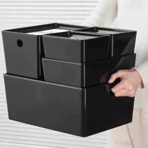 Boîte de rangement de cuisine, panier organisateur de bureau, panier de rangement de cosmétiques, matériau PET multifonctionnel couvert découvert empilable