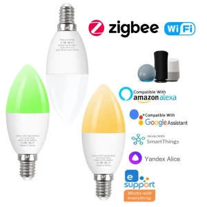Ampoule de lampe LED intelligente E14 Ewelink, Zigbee, Wi-Fi, RGBCW, commande vocale à intensité variable, fonctionne avec Alexa, Google Home Assistant
