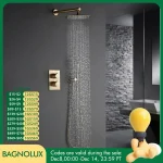 Bursh-Ensemble de douche thermostatique doré, robinet de centre commercial de luxe avec inverseur dissimulé, système chaud avec pluie, déterminer le montage mural