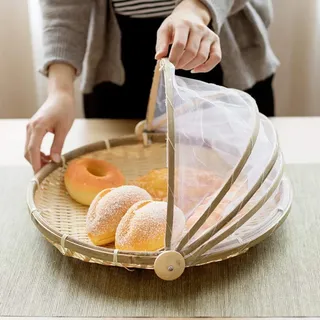 Panier bambou tressé pliable couvercle moustiquaire respirant…