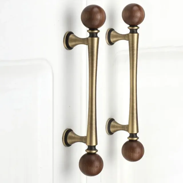 Poignée armoire laiton bois noyer bouton sphérique rétro… – vue 3