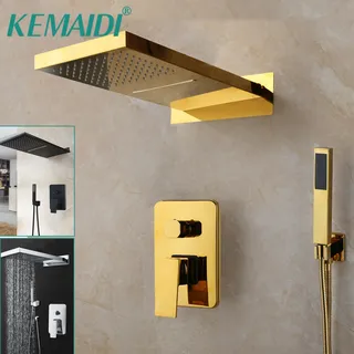 KEMAIDI système de douche de salle de bains noir doré avec jet manuel…