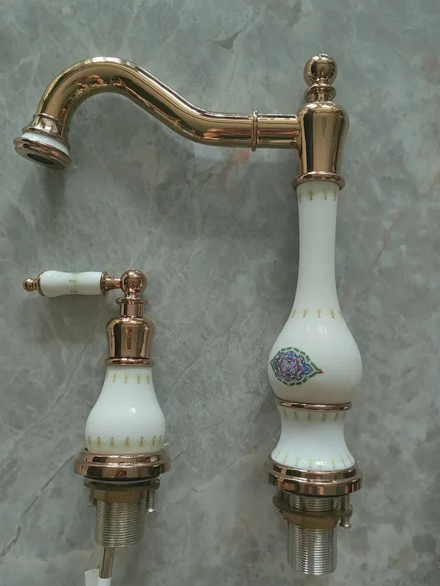 Robinet Lavabo Trois Trous Double Poignées Laiton Massif… – vue 4