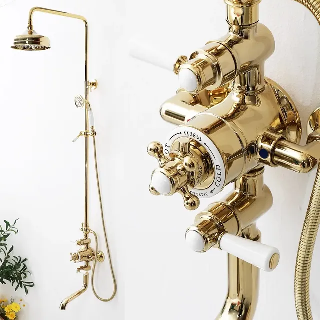 Mitigeur thermostatique mural doré victorien double…