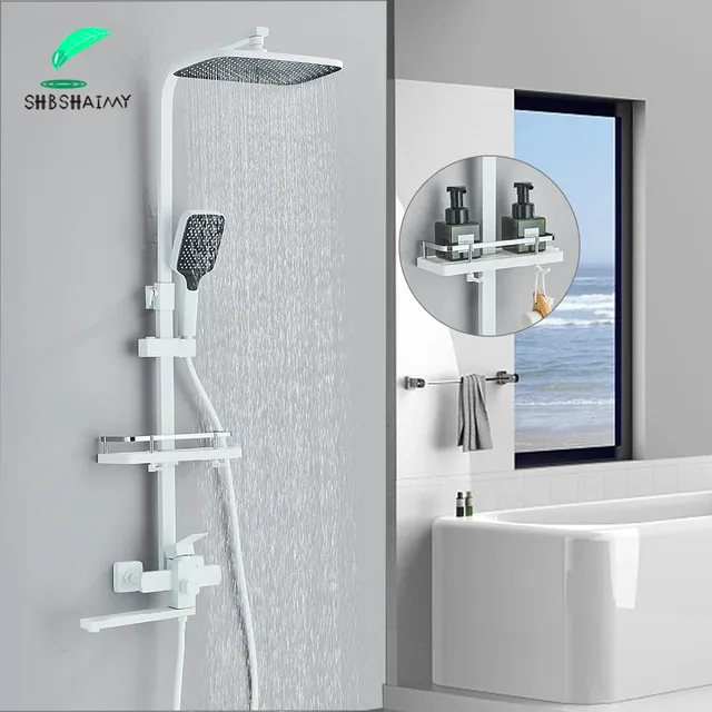 Ensemble de douche blanche avec longue rotation du bec