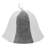 bonnet sauna feutre isolant épais bicolore gris blanc forme cloche couture zigzag boucle suspension respirant absorbant humidité taille universelle femmes