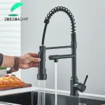 Robinet d&rsquo;évier de cuisine noir, mitigeur d&rsquo;eau chaude et froide extractible, robinet à 2 modes avec double bec, Rotation à 360 degrés, montage sur le pont Flexible
