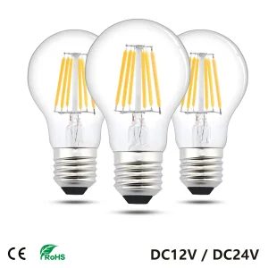 Lampe Led A19 A60 ampoule à Filament basse tension DC 12V 24V 6 watts Globe ampoule Led lumière du jour blanc 4500K blanc chaud 2700K E27 E26 Lampe Led A19 A60 ampoule à Filament basse tension DC 12V 24V 6 watts Globe ampoule Led lumière du jour blanc 4500K blanc chaud 2700K E27 E26