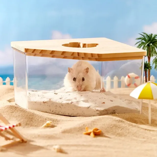 Bac sable hamster transparent acrylique couvercle bois… – vue 3
