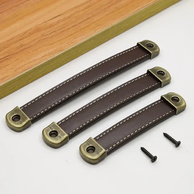 Poignée meuble cuir vachette marron cognac noir… – vue 6