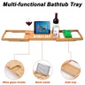 Plateau baignoire bambou extensible réglable porte verre… – vue 4
