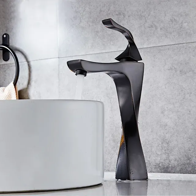 Robinet de lavabo de salle de bains noir et chromé – vue 2