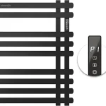 radiateur sèche serviettes électrique mural noir mat acier inoxydable barres plates horizontales écran tactile latéral thermostat programmable minuterie