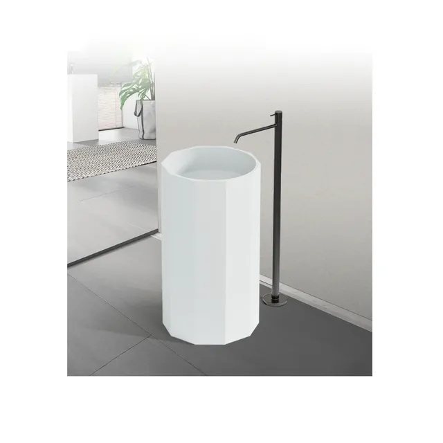 Vasque colonne autoportante surface solide pierre marbre… – vue 3