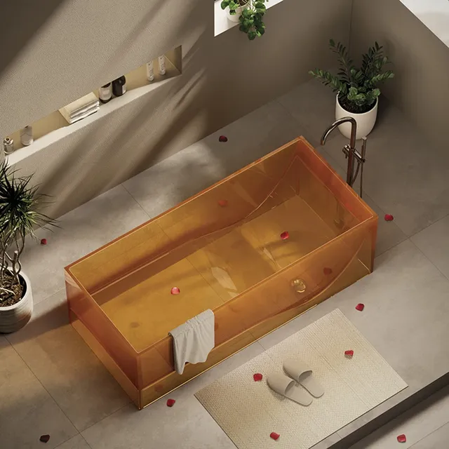 Baignoire îlot rectangulaire acrylique translucide ambre… – vue 5