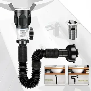 Siphon flexible lavabo bouteille PVC ABS noir mat tube corrugé…