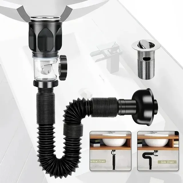 Siphon flexible lavabo bouteille PVC ABS noir mat tube…