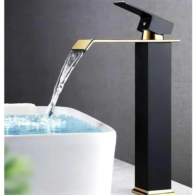 Robinet de lavabo Robinet cascade doré et noir Robinet… – vue 3