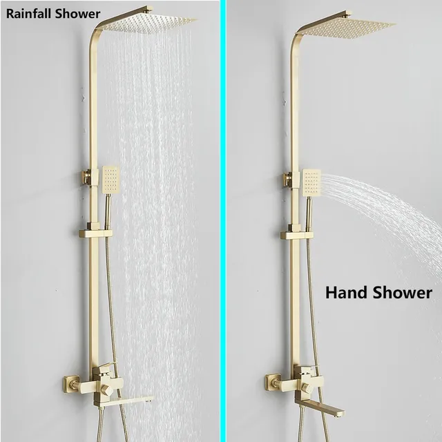 Ensemble de système de douche à effet pluie en or brossé – vue 2
