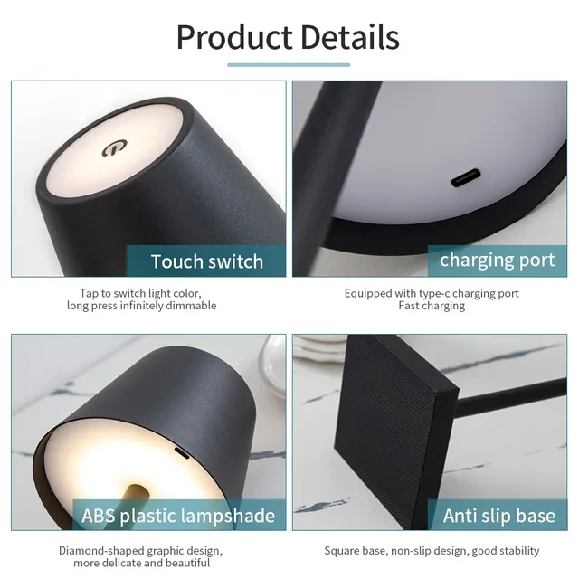Lampe table rechargeable diodes tactile dimmable trois… – vue 5