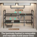 Supports de rangement de cuisine réglables, étagères de rangement et armoires sous l&rsquo;évier de cuisine, supports de rangement en métal noir et blanc