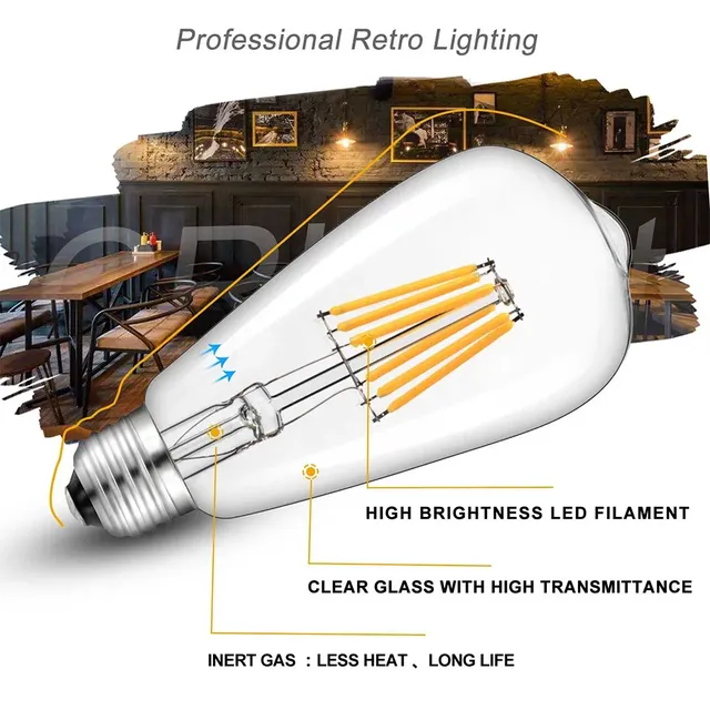Ampoules à Filament LED transparentes ST64 à intensité… – vue 4