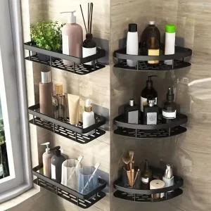 Support de rangement pour salle de bain, étagères de salle de bain, étagère d’angle murale sans perçage, support de rangement pour douche Support de rangement pour salle de bain, étagères de salle de bain, étagère d’angle murale sans perçage, support de rangement pour douche