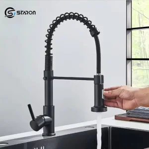 STARON noir retirer vers le bas robinet de cuisine Chrome double Modes buse mélangeur d’eau chaude et froide grue robinet printemps robinets d’évier de cuisine STARON noir retirer vers le bas robinet de cuisine Chrome double Modes buse mélangeur d’eau chaude et froide grue robinet printemps robinets d’évier de cuisine