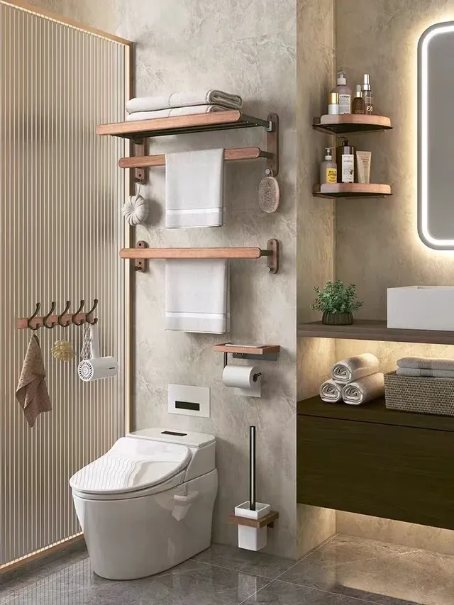Étagère à serviettes de salle de bain en bois – vue 4
