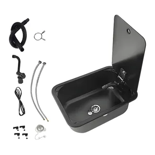 Évier en acier inoxydable noir conçu pour camping-car avec couvercle…