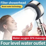 Pommeau de douche suralimenté filtré à quatre vitesses, réglage avec joint d&rsquo;eau, accessoires de salle de bains multifonctionnels pour douche domestique