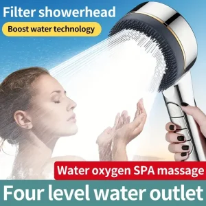 Pommeau de douche suralimenté filtré à quatre vitesses, réglage avec joint d’eau, accessoires de salle de bains multifonctionnels pour douche domestique Pommeau de douche suralimenté filtré à quatre vitesses, réglage avec joint d’eau, accessoires de salle de bains multifonctionnels pour douche domestique