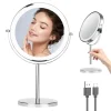 Miroir de maquillage 4.2 par LED grossissante 1X/10X, aste, 8 pouces, double face, éclairage de bureau avec 3 éclairages pour documents