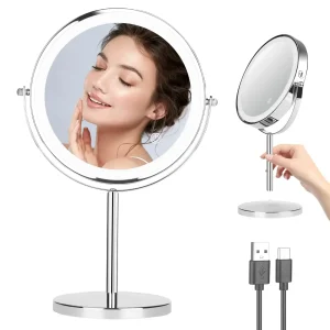 Miroir de maquillage 4.2 par LED grossissante 1X/10X, aste, 8 pouces, double face, éclairage de bureau avec 3 éclairages pour documents Miroir de maquillage 4.2 par LED grossissante 1X/10X, aste, 8 pouces, double face, éclairage de bureau avec 3 éclairages pour documents