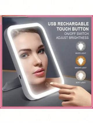 Miroir maquillage DEL rechargeable USB rectangulaire cadre blanc…