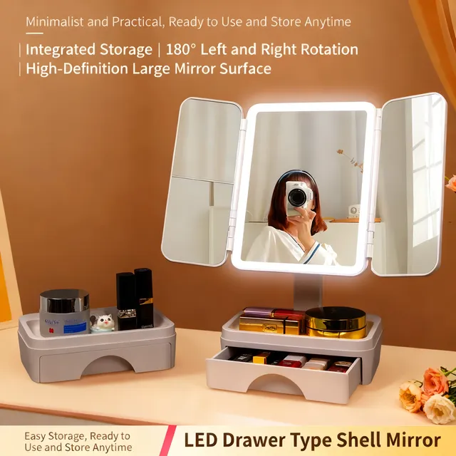 Miroir de maquillage éclairé par LED avec tiroir de… – vue 3