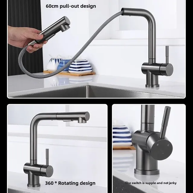 Robinet de cuisine tactile gris mains libres – vue 5