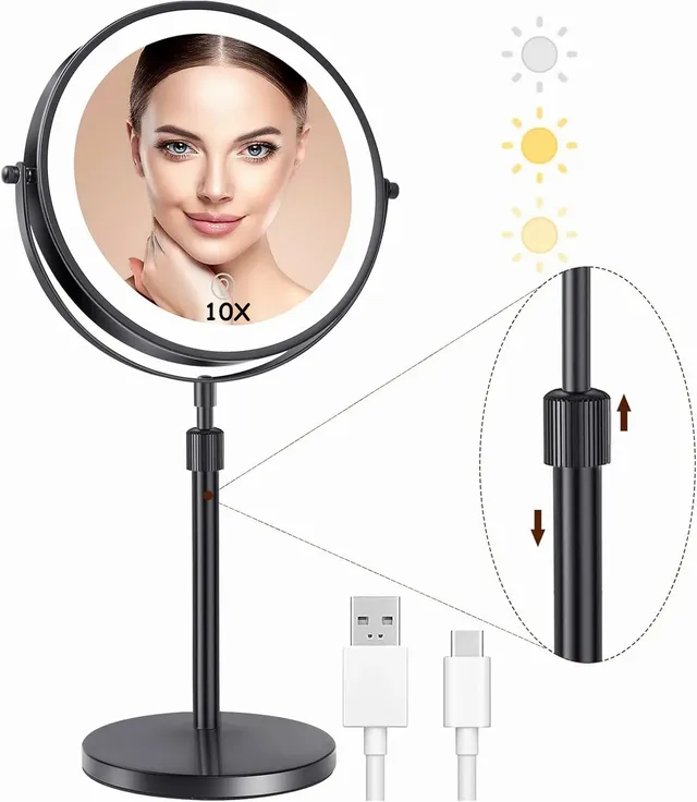 Miroir de maquillage à 3 couleurs avec lampe lumineuse