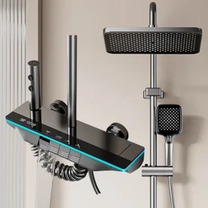 Panneau de douche thermostatique familial avec affichage numérique et baguette portative pour un temps de bain sûr et relaxant