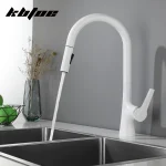 Robinet de cuisine extractible blanc, pulvérisateur à jet monté sur le pont, lavage d&rsquo;eau chaude et froide, mitigeur d&rsquo;évier en laiton, robinet rotatif à 360 degrés, grue