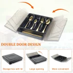 Organisateur de couverts pour tiroirs de cuisine, boîte de rangement de couverts Portable avec couvercle Transparent, plateaux d&rsquo;organisation de couverts anti-poussière scellés