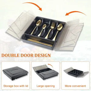 Organisateur de couverts pour tiroirs de cuisine, boîte de rangement de couverts Portable avec couvercle Transparent, plateaux d’organisation de couverts anti-poussière scellés Organisateur de couverts pour tiroirs de cuisine, boîte de rangement de couverts Portable avec couvercle Transparent, plateaux d’organisation de couverts anti-poussière scellés