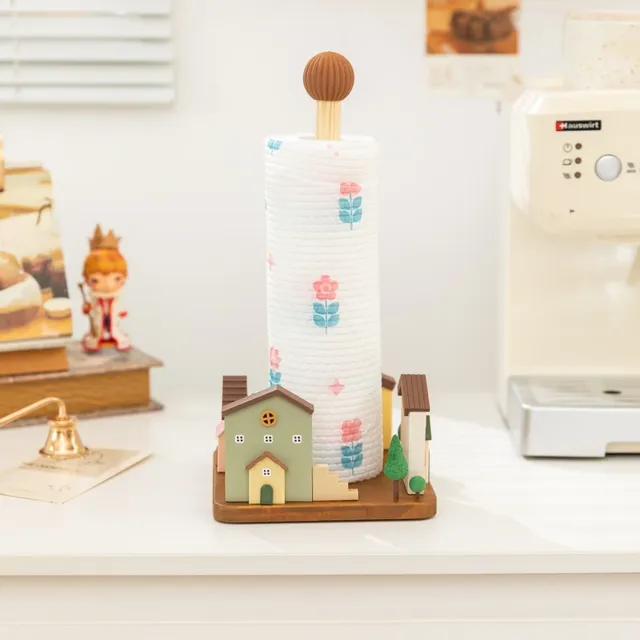 Porte-rouleau de papier de cuisine en bois – vue 2