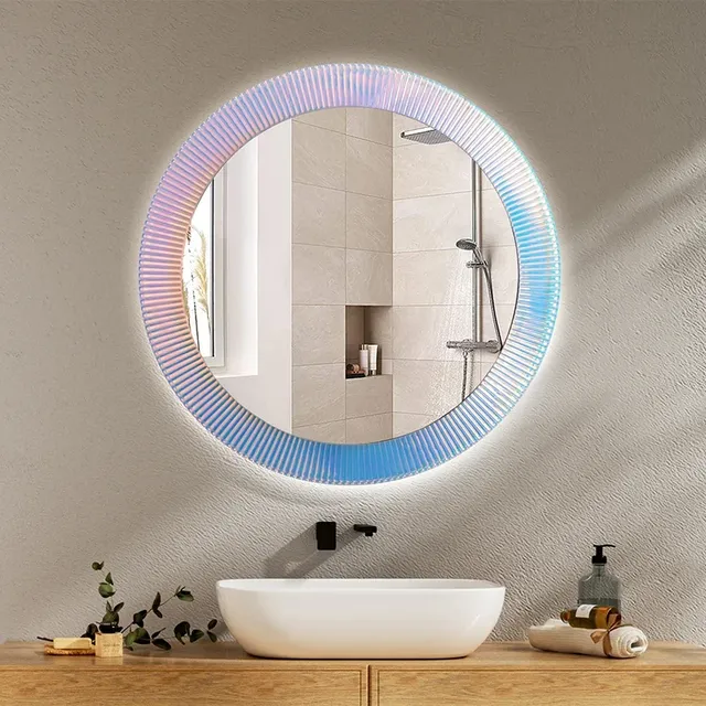 Miroir mural rond verre cadre cannelé prismatique… – vue 2