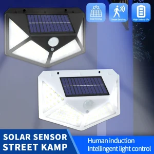 1-8 Kits Appliques murales solaires extérieures 100 LED Capteur de mouvement 270 °   Économiseur d&rsquo;énergie sans fil à 3 modes pour cour, jardin, pelouse, patio