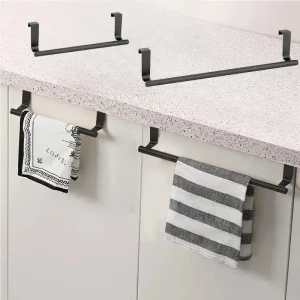porte serviettes inox acier inoxydable suspendu accroche armoire sans perçage noir mat design minimaliste tubulaire crochets robuste antirouille durable universel