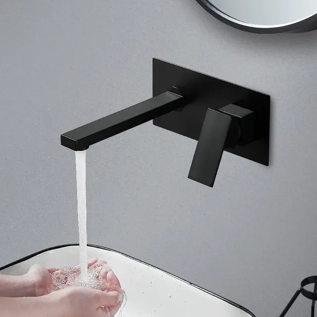 Robinet mural encastré lavabo noir mat laiton massif… – vue 2
